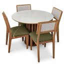 Ver imagem 2 de Conjunto para Sala de Jantar Mesa Redonda e 4 Cadeiras Estofadas Encosto Telado 100% MDF Bolonha Verde/Freijó/Off White