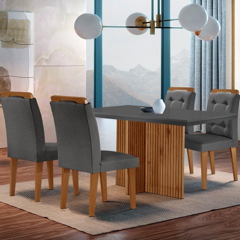 Sala de Jantar Mesa Olímpia 120cm Mdf Canto Reto com 4 Cadeiras Carol Moderna