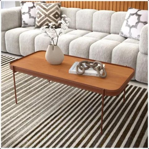 Mesa de Centro Sala de Estar Mavi G 110x52 Nature com Pes Metal Cobre