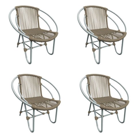 Kit 4 Cadeiras Decorativa Julia em Corda Náutica e Base em Alumínio Cinza/ Rami