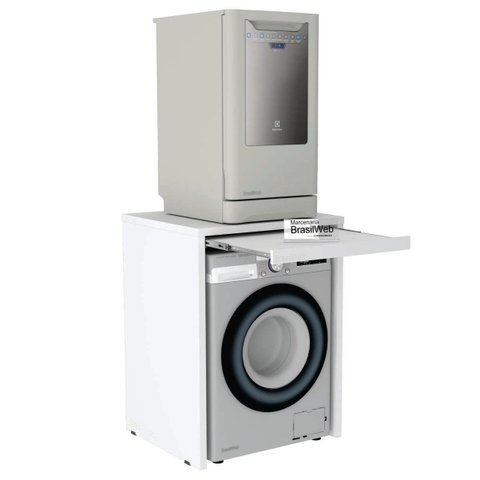 Bancada Balcão para Embutir Lava e Seca Prateleira Retrátil Branco