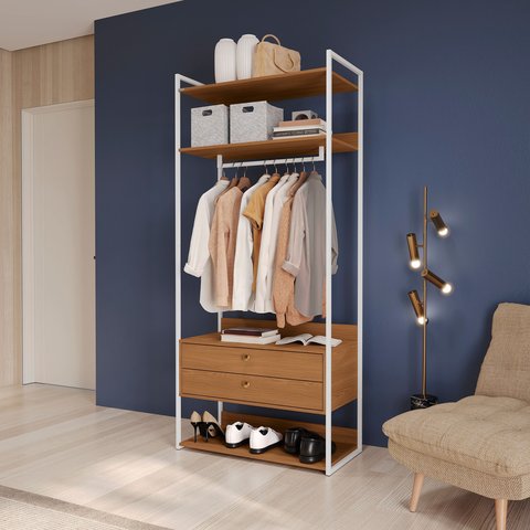 Armário Kappesberg Estilo Industrial com Cabideiro LI047 Branco e Canela