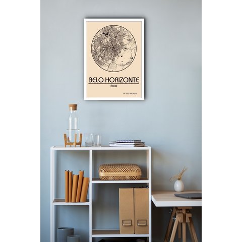 Quadro Decorativo Belo Horizonte Mapa - 70x50cm:moldura Preta