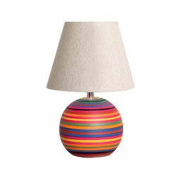 Abajur de Quarto Pequeno Bola de Cerâmica Colorido com Cúpula de Tecido - 1
