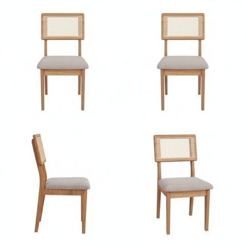 Kit 4 Cadeiras Estofadas Encosto Telado Estrutura 100% MDF Bolonha Bege/Freijó/Rustico
