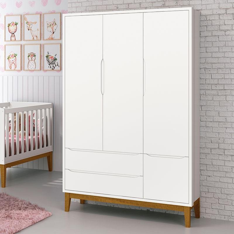 Guarda Roupa Infantil New Classic 3 Portas Branco com Pés Madeira – Reller - 3