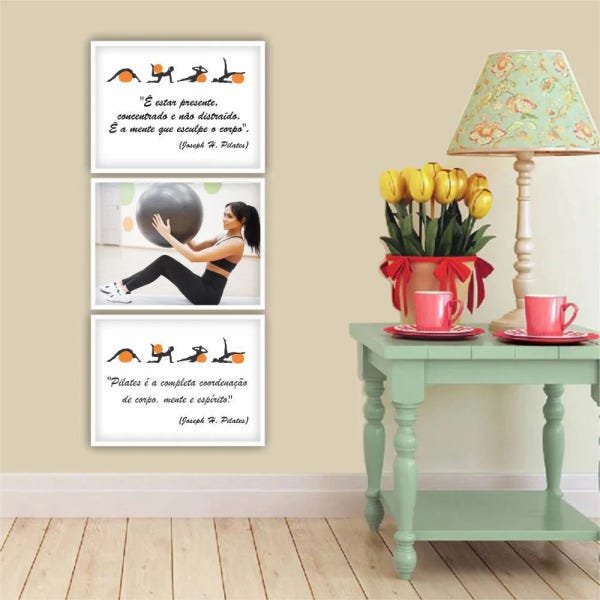 Conjunto de Quadros 20x30 Decorativo, Frases Pilates