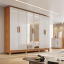 Ver imagem 2 de Guarda Roupa Casal Roupeiro com Espelho MDF 6 Portas 4 Gavetas com Pes Off White/Naturalle