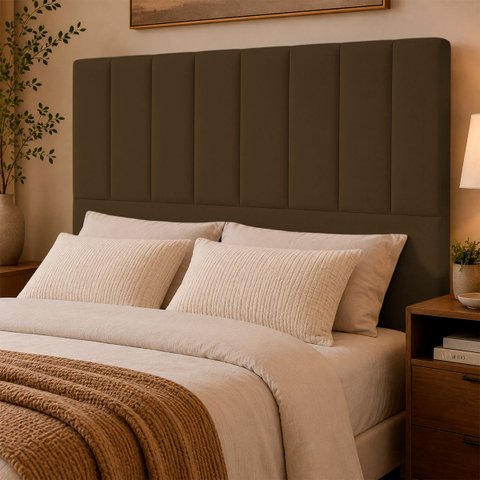 Cabeceira Estofada Elen Moderna para Quarto Cama Box Casal 140 cm Tecido Suede Marrom