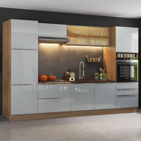 Armário de Cozinha Completa 320cm Rustic/Cinza Lux Madesa 01