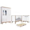 Ver imagem 1 de Dormitório Infantil Confete com Guarda Roupa, Cômoda, Berço Branco/Jequitibá e Colchão - Móveis Henn