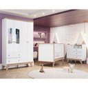 Ver imagem 2 de Dormitório Infantil Confete com Guarda Roupa, Cômoda, Berço Branco/Jequitibá e Colchão - Móveis Henn