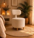 Ver imagem 1 de Poltrona Puff Veneza Decorativa Bouclé com Encosto Bege Claro