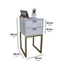 Ver imagem 2 de Mesa de Cabeceira Off White 30cm Eco Industrial 2 Gavetas Quarto Base Metal Dourado Puxador Prata