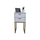 Ver imagem 5 de Mesa de Cabeceira Off White 30cm Eco Industrial 2 Gavetas Quarto Base Metal Dourado Puxador Prata