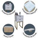 Ver imagem 4 de Mesa de Cabeceira Off White 30cm Eco Industrial 2 Gavetas Quarto Base Metal Dourado Puxador Prata