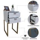 Ver imagem 3 de Mesa de Cabeceira Off White 30cm Eco Industrial 2 Gavetas Quarto Base Metal Dourado Puxador Prata