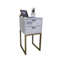 Ver imagem 1 de Mesa de Cabeceira Off White 30cm Eco Industrial 2 Gavetas Quarto Base Metal Dourado Puxador Prata