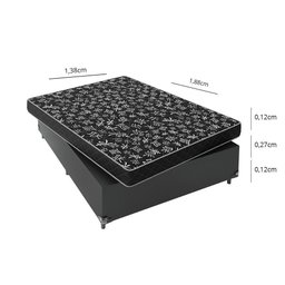 Cama Box Casal 138 Tecido Sintético Preto com Colchão Espuma D20 - Tampo Preto 12cm - 2