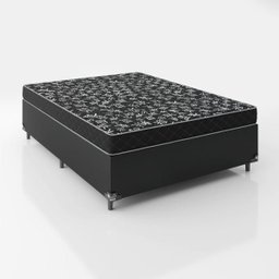 Cama Box Casal 138 Tecido Sintético Preto com Colchão Espuma D20 - Tampo Preto 12cm - 1
