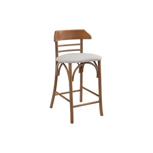 Banqueta Média Theo Madeira Tauari Amêndoa Estofada Decorativa:Cinza claro