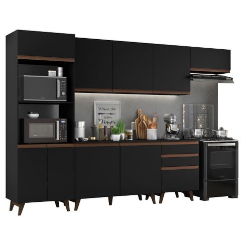 Armário de Cozinha Reims com Balcão e Tampo Preto Rustic
