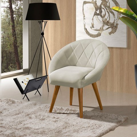 Poltrona Sala Decorativa Louis Veludo Gelo Pés Palito Castanho