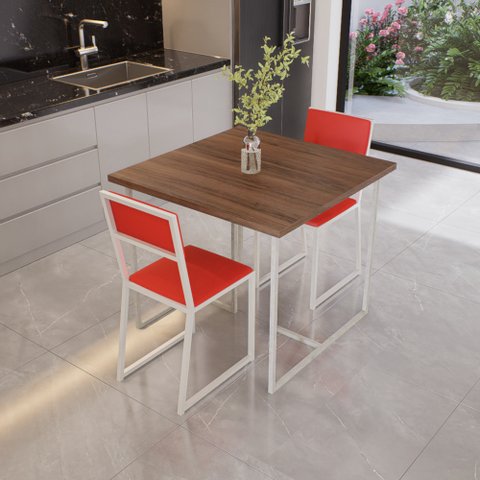 Conjunto Mesa de Jantar Quadrada Imbuia 2 Cadeiras Estofado Riviera Industrial Don Castro Dec