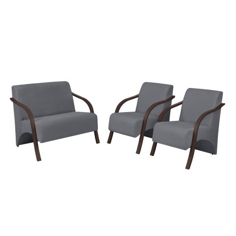 Conjunto Vênus 1 Namoradeira 2 Poltronas de 1 Lugar Escritório D Salla Suede Cinza