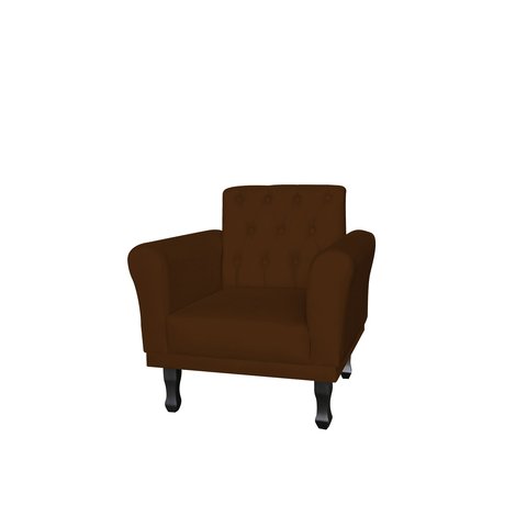 Poltrona Decorativa Classic Couro Marrom Pés Madeira Mz Decor