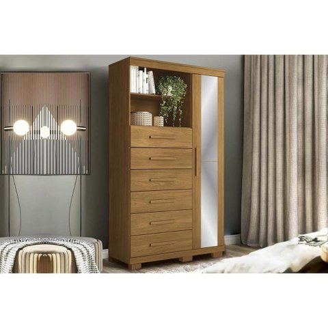 Cômoda Casal Marabá c/1 Porta c/Esp 6GAVS e Pés Cinamomo - S. Andirá