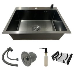 Cuba Pia Inox Preta Quadrada 60x45 Gourmet com Acessórios. - 1