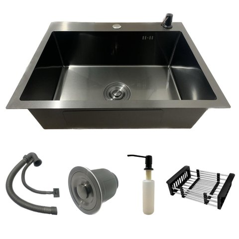 Cuba Pia Inox Preta Quadrada 60x45 Gourmet com Acessórios.