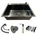 Ver imagem 1 de Cuba Pia Inox Preta Quadrada 60x45 Gourmet com Acessórios.