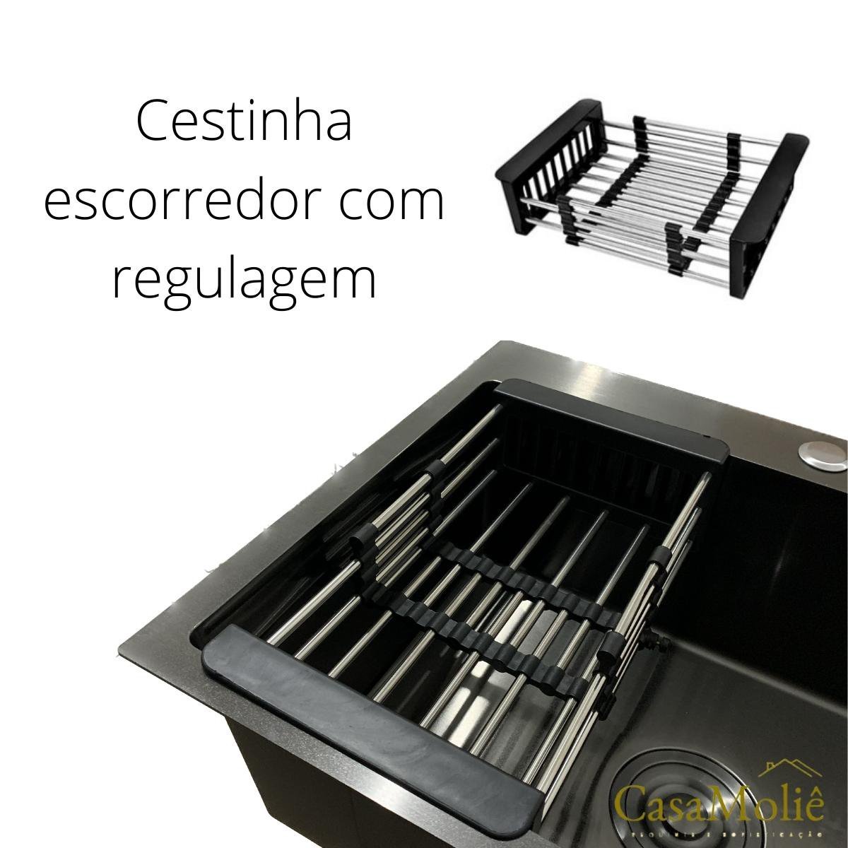 Cuba Pia Inox Preta Quadrada 60x45 Gourmet com Acessórios. - 3