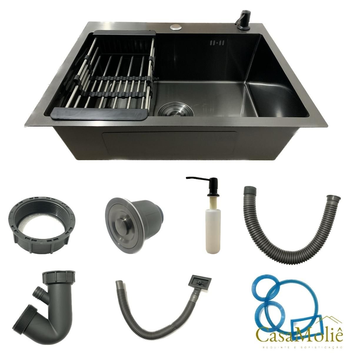 Cuba Pia Inox Preta Quadrada 60x45 Gourmet com Acessórios. - 6