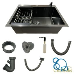 Cuba Pia Inox Preta Quadrada 60x45 Gourmet com Acessórios. - 6