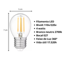 Ver imagem 2 de Kit 6 Lâmpada Filamento Led G45 4w 2700k Branco Neutro