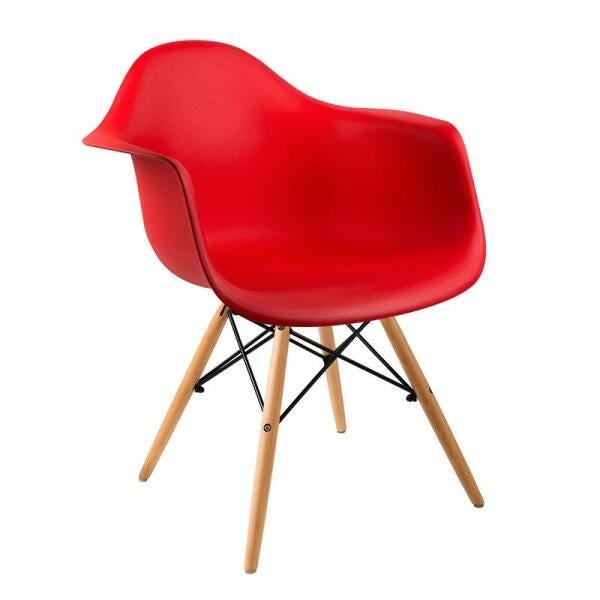 Cadeira Eames Base Madeira com Braço Vermelha