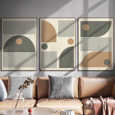 Quadro Decorativo Minimalista Formas Circulares e Traços Moldura Filete:Moldura Ypê/40X60