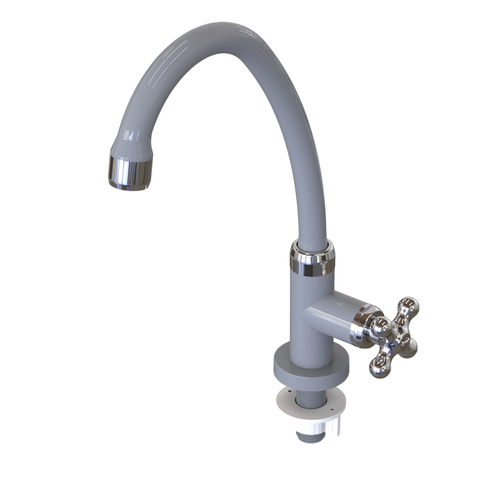 Torneira Cozinha Modelo de Mesa Bica Alta Móvel Linha Porto Belo 1/2'' Abs Cor Cinza e Cromado Durín