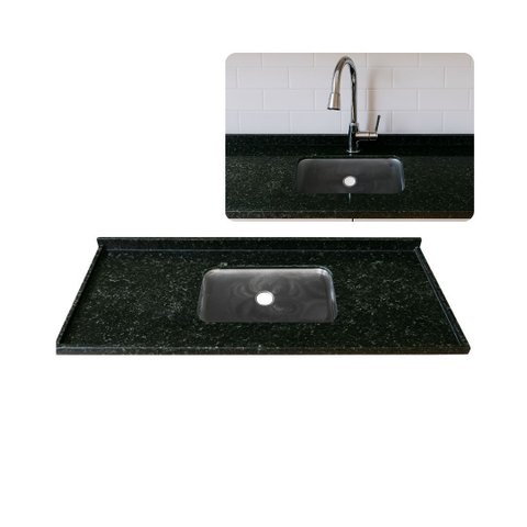 Pia de Cozinha Granito Verde Ubatuba 100cm Cuba Inox N1 Rasa: Verde Ubatuba