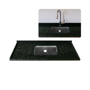 Pia de Cozinha Granito Verde Ubatuba 100cm Cuba Inox N1 Rasa: Verde Ubatuba