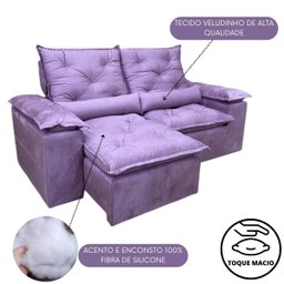 Sofa Retratil Reclinavel Tecido Veludinho Para Sala 2,30m Cor:Violeta - 4