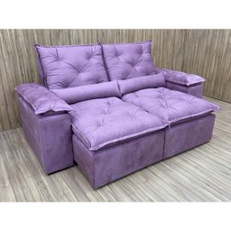 Sofa Retratil Reclinavel Tecido Veludinho Para Sala 2,30m Cor:Violeta - 1