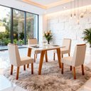 Ver imagem 1 de Sala de Jantar 90x90 Mavie Mdf/vidro 4 Cadeiras Linho Off
