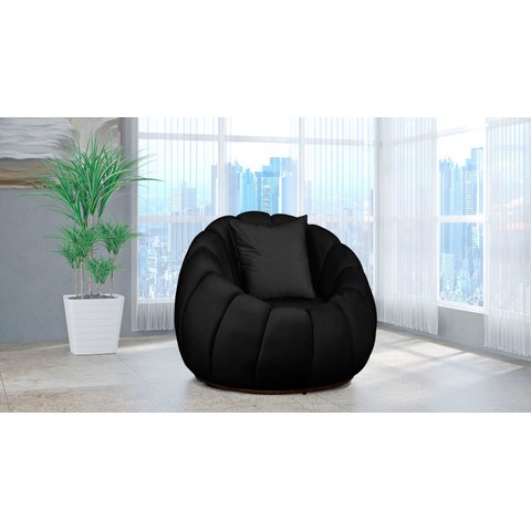 Poltrona Decorativa Concha Girat. Almofada Veludo Preto