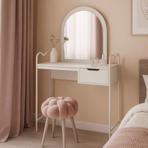 Penteadeira Oasis em Aço Espelho Compacto P/ Quartos Camarim Branco