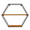 Nicho prateleira hexágono metal aramado e madeira - Preta 35x10cm - 2