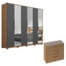 Cômoda Lume e Guarda Roupa Casal Atrice 6 Portas 3 Portas em Espelho Amendola Grafito com Pés - Dema - 1